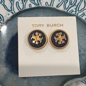 Tory Burch Gold and Blue Stud Earrings